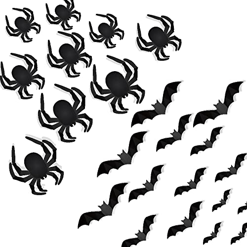 Youery 44 piezas Decoración Pared Murciélago Araña Halloween, 3D Arañas Murciélagos Pegatinas Pared Calcomanías Miedo Halloween Interior Aire Libre Pared Hogar Accesorios Ventana Suministros Fiesta