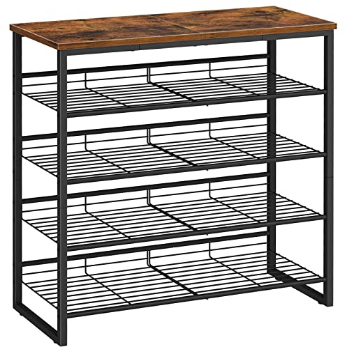 HOOBRO Shoe Rack, 5 Tier Shoe Organizer for Front Door Entrance, Shoe Shelf with Adjustable Tilt Angle, Holds 16-20 Pairs, for Entryway, Garage, Closet, Rustic Brown and Black BF08XJ01