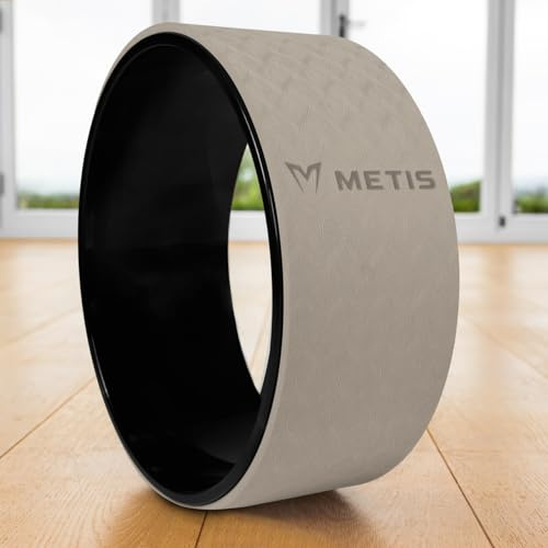 METIS Yoga Wheel | Foam Cushion Back Stretcher for Dharma Yoga Pose | Premium Strong Back Roller for Pain Relief | Anti-Slip Exterior [12.6in x 5in] (Grey)