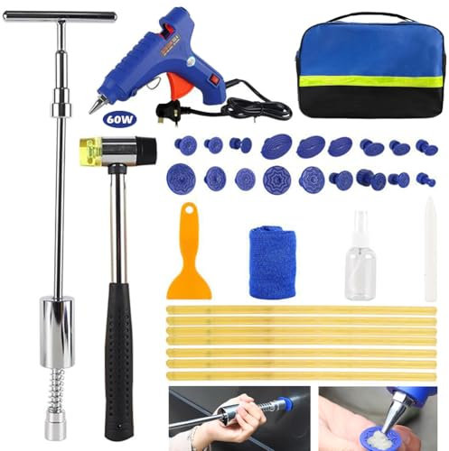 MILIWAN Car Dent Puller, Dent Removal Kit, Paintless Car Dent Repair Kit with T-bar Dent Puller, Rubber Hammer, Auto Body Dent Remover Kit for Car/Moto/Hail Damage/Metal Surface Dents Repair