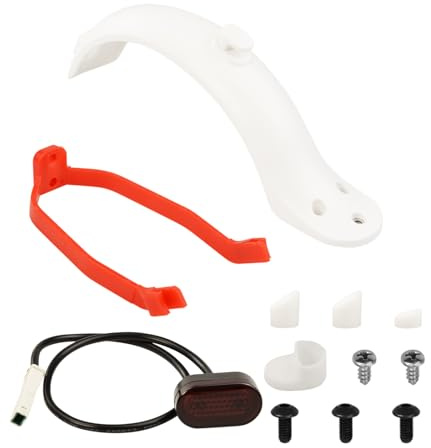 Guardabarros trasero para patinete eléctrico, soporte para guardabarros trasero con luz trasera/tornillos/luz trasera LED, guardabarros trasero compatible con patinete M365 (blanco)
