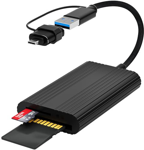 Lector Tarjetas SD 3.0/TF 3.0,Doble Enchufe 170 MB/S USB 3.0/USB C Lector de Tarjetas SD para SD/TF/SDHC/TM-MMC/RS-MMC Compatible con Windows/Android/i-OS/iPhone16/15Serie,Galaxy,iPad Pro/Air,MacBook