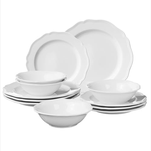 Navaris Assiettes Service de Table 4 Personnes - Ensemble Service Vaisselle en Porcelaine Blanc - Lot avec 4x Assiette Plate 4x Assiette Creuse et 4x Bol - Set Services de Table Complet