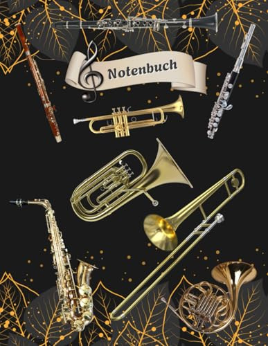 Notenheft Trompete DIN A4 Notenbuch Posaune Musikunterricht Waldhorn Notenlinienheft Große Lineatur Blasinstrumente Anfänger Kornett Querflöte ... Notensysteme Bariton Musiker Fagotte 02B04