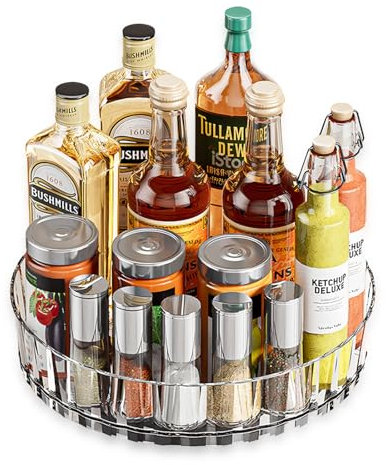 SNSYGN Organizer per piatti rotanti, trasparente, per frigorifero, spezie, girevole a 360°, organizzatore per spezie, girevole, per cucina, frigorifero, cosmetici, spezie
