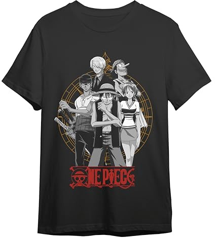 Comic Studio | One Piece T-shirt för män | Officiell licensierad artikel | Monkey D. Luffy, Zoro, Sanjo, Nami & Usopp | Unisex | Svart | S, M, L, XL, XXL, svart, S