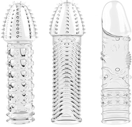 NHPY 3 Pezzi Guaina Pene Indossabili Morbido, Custodie Spesse In Silicone Trasparente, Riutilizzabili, Per Stimolazione Intensiva Del Pene E Miglioramento Dell'Erezione(3Forma)