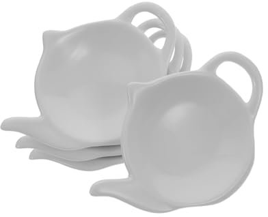 VALICLUD Porte-Sachet De Thé en Céramique Forme Théière 4 Pièces Blanc Support Organiseur pour Sachets De Thé Plat à Collations Apéritif Usage Bureau Et