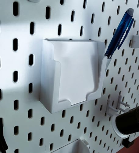 JL House Note Box with Pen Holder for IKEA SKÅDIS Perforated Wall - 76 x 76 x 30 mm - White - Organiser for Office, Kitchen & Workshop - Accessories & Holder - Made in Germany