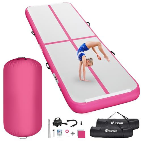 FBSPORT Colchoneta hinchable de 4 m y Air Roller de 60 cm, con bomba de aire, 10 cm de alto, esterilla de entrenamiento, para gimnasia, yoga y entrenamiento