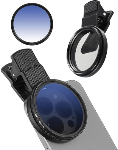 HUVZOR 52mm Clip-on Filtro Polarizador Circular para Teléfono,Marco de Plástico,Filtro CPL para Teléfono Móvil Lente con Clip Compatible con 16 15 Pro MAX 14 13 12 11