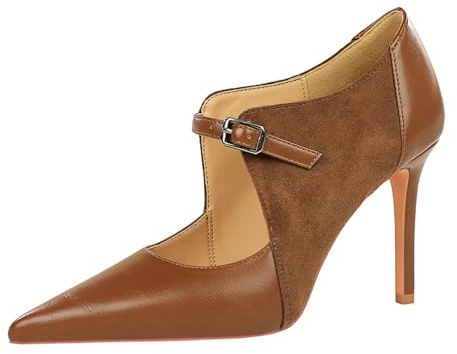 RBCYC Donne Retro Pump Alla Caviglia Scarpe Con Tacco Inalato Mary Jane Chiuso Pizzo Punta Scarpe Fibbia Stiletto Tacco Alto Discoteche Concerti, marrone, 43 EU