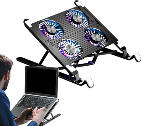 Laptop kylplatta - justerbar laptop-kylare, kraftfullt tyst kylstativ, hopfällbara dynor | Ergonomisk bärbar kyldyna med fläktar för överhettningsförebyggande, 12-17 bärbara datorer
