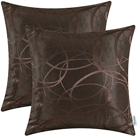 CaliTime Kissenbezüge für Dekokissen, 2 Stück, für Couch und Sofa, Heimdekoration, modern, glänzende und Stumpfe Kontraste, geometrische Formen, Polyester-Mischgewebe, Coffee, 50 x 50 cm