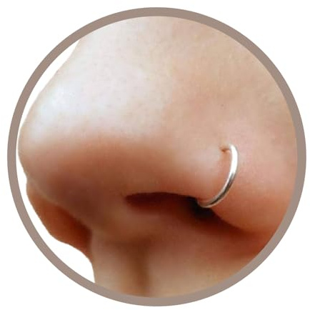 EnCharmed 925 Sterling Silver Fake Clip on Nose Ring, Handmade 20g Tiny Faux Non Piercing Huggie Hoop