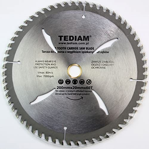 Hoja de sierra circular de 200 mm para madera, 200 x 20 mm, 60 dientes