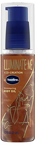 Vaseline Illuminate Me Shimmering Body Oil Created for Melanin Rich Skin Body Oil Illuminates Skin with Finishing Touch of Shimmer for Glowing Skin 3.3 oz