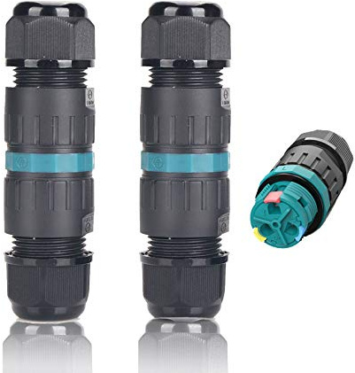 Kabelverbinder Wasserdicht IP68 2er-Pack Ø4mm-Ø12mm TÜV-Zertifizierung Verbindungsmuffe mit Klemme Außen 3-polig für Garten | Outdoor | Boden 2 Wege Wasserdichte Abzweigdose, Schwarz