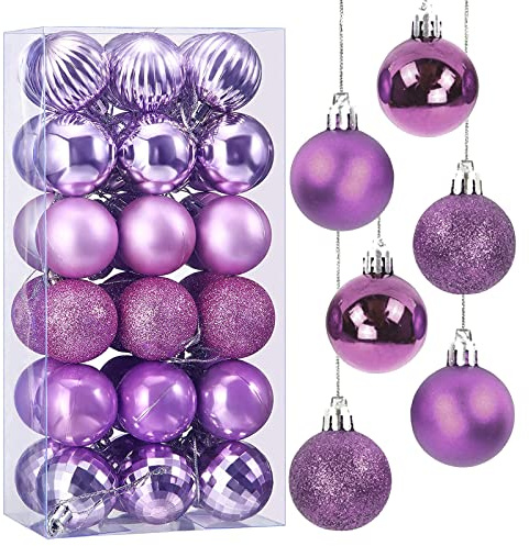 Taeku Juldekorationer, julgranskulor, 4 cm, 36 stycken julgransprydnader, set av plast, julgranskulor, ornament för dekoration (lila)