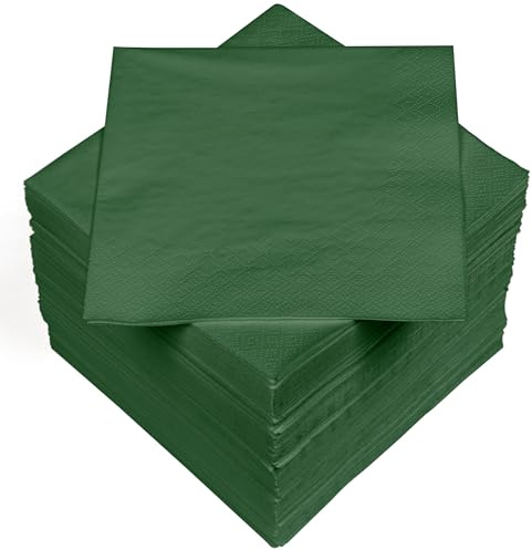 HEKU 100 enfärgade servetter, 3 lager, 33 x 33 cm I Enhetlig kvalitet för evenemang och gastronomi I praktisk 5-pack I mycket absorberande och snygg, mörkgrön