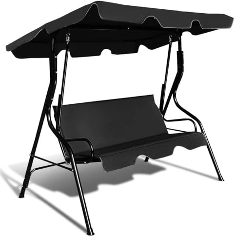 RELAX4LIFE Dondolo da Giardino 2/3 Posti, Dondolo da Esterno in Acciaio, Tettuccio Parasole Regolabile, per Arredo Giardino, Terrazzo e Balcone (170x110x153cm, Nero)