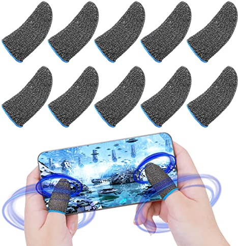 Cobee Finger Sleeve für Handy Gaming, 10 Stück Handy Gaming Fingerhüllen Atmungsaktiv Daumen Sleeve Fingerschutz Anti-Sweat Touchscreen Sleeves Kompatibel mit Handy Tablet Geräten