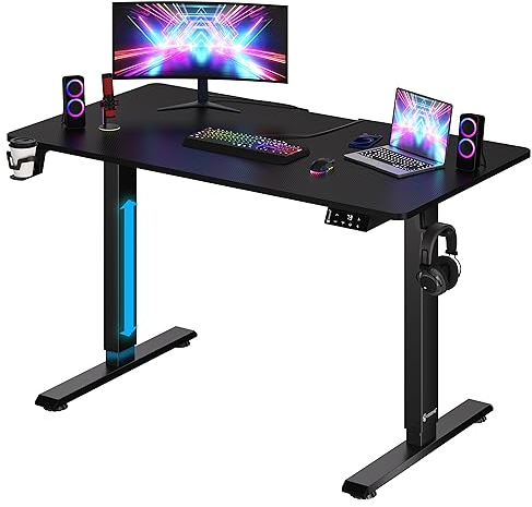 CASARIA® Höhenverstellbarer Schreibtisch Elektrisch, Schwarz - 110 cm x 60 cm - Memory Funktion - LCD Bedienelement mit Höhenanzeige - Getränke- & Kopfhörerhalter - Traglast 80kg, Stabile Konstruktion