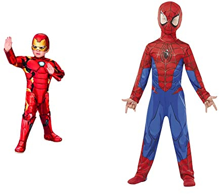 Rubie's Official Marvel Avengers Iron Man Deluxe Toddler Costume, Kids Fancy Dress, Age 3-4 years, (702035) & Marvel Spider-Man Classic Child Costume, Blue-Red,S (3-4 years / 104cms)