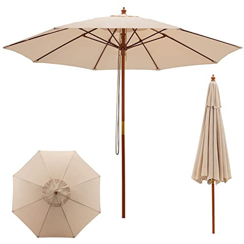 KOMFOTTEU Ombrello da Giardino Regolabile in Altezza, Ombrellone Rimovibile con 8 Montanti e Meccanismo a Corda, Ombrellone da Spiaggia, 283 x 253 cm, per Piscina, Beige, senza Base per Ombrellone