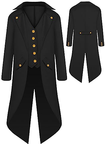 SEAUR Chaqueta para niños, estilo gótico, frac, steampunk, medieval, disfraz de cosplay, negro, para Halloween, Carnaval, 135