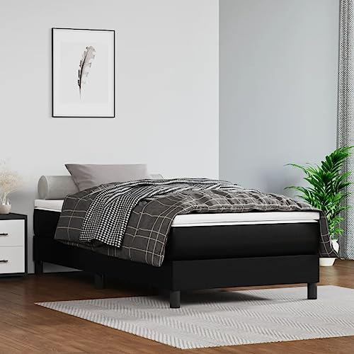 LAPOOH Boxspringbett Schwarz 100x200 cm Kunstleder Bett, Bettgestell, Jugendbett, Schlafzimmer Bett, Schlafzimmer Komplett, Bed Fram, 3120682