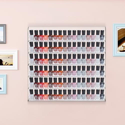 Vielrosse Nagellack Wandregal, Acryl Nagellack Display Stand, 96 Flaschen Transparent Nagellackregal Wandmontage Kosmetik Display Stand für alle Arten von Kosmetika Stores Einkaufszentren Etc