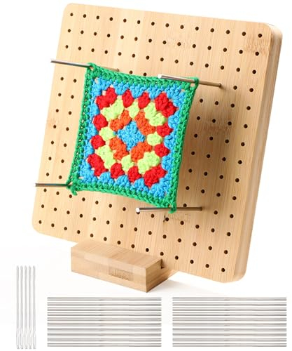 Häkelnadelblock, Platte für Großmann, Holzhäkelverriegelung, mit 20 Edelstahlstiften und 5 Nadeln, für Häkelprojekte (20 cm x 20 cm)