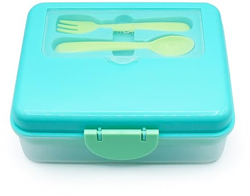 melii Two Tier Bento Box | 6 Compartment Kids Lunch Container with Removable Top Layer, Easy Lock Lid & Integrated Spoon and Fork, Dishwasher Safe, BPA-Free (Mint & Lime)