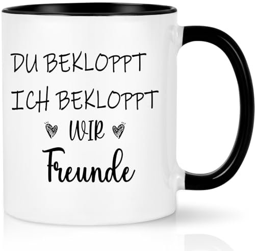 CHUIN DRUCK Tasse für Beste Freundin mit Spruch - Du Bekloppt Ich Bekloppt Wir Freunde - Beste Freundin Tasse Geschenk Kollegein BFF Geschenkidee Geburtstag Weihnachten Geschenk, 320ml Schwarz