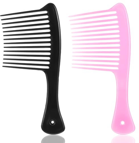 Ouligay 2 Stück Lockenkamm, Afro Kamm für Locken Kamm Grob Kunststoff Breiter Kamm Wide Tooth Afro Comb Styling Kamm für Männer Frauen Dickes Dünnes Lange Haare