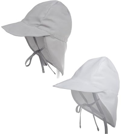 Cappello da Sole per Bambini，Berretto Anti UV Bambino，Cappellino Neonato Estivo, 2 Pezzi,per Viaggio Protezione Solare in Spiaggia，Regolabile Traspirante Unisex（Grigio + Bianco）