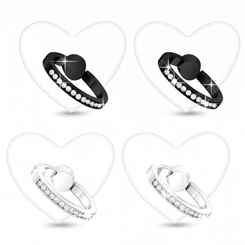 HJZHII Lot de 4 anneaux de support transparents pour téléphone - Réglables - Rotation à 360 degrés - 180 degrés - En forme de cœur