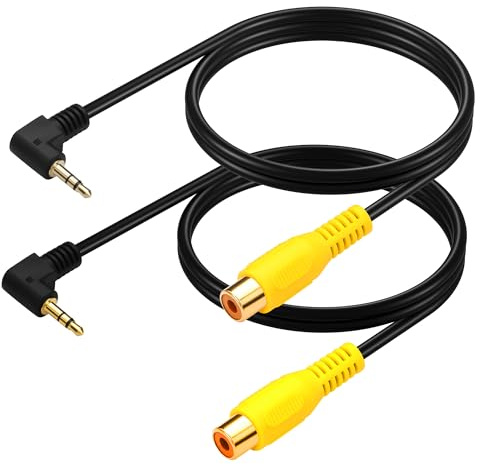CERRXIAN 2PCS 90 Degree 3.5MM to RCA Video Cable,Angle 1/8 inch TRS Male Plug to RCA Female Audio Cord,for Car DVR,Carcorder,Surveillance Camera Equipment-1M/3.3FT