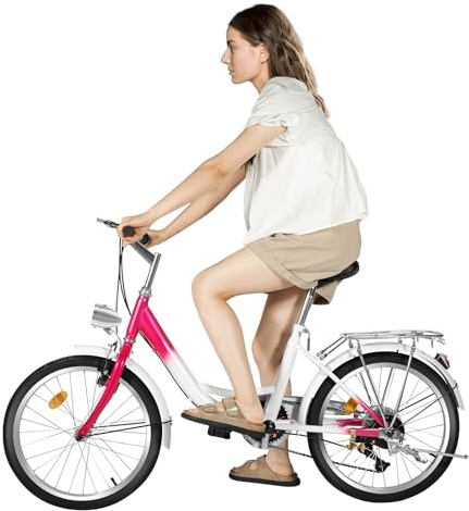 CUSANSK Bicicleta de montaña de alta calidad, para mujer, 20 pulgadas, con cambio de 6 marchas, frenos de freno en V, guardabarros para niñas y niños