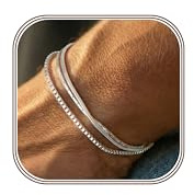 Chriscoco 3 st 925 sterling silver herrarmband, kubanska länkarmband ormkedja armband herr smycken set present till pappa make, pojkvän, son