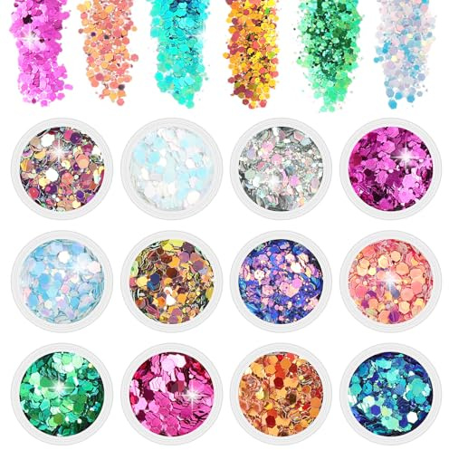 Glitter Grosso, 12 Colori Kit polvere Glitterata Glitter Grosse Olografiche, Glitter Chunky Sparkle Glitter per Resina Epossidica, Capelli, Viso, Unghie, Trucco del Festival#05