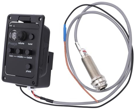 Zunate Guitar Equalizer Preamp med Volym, Bas, Mellan, Diskant och Faskontroll |PSY101 Inbyggd Förförstärkare med Tuner för Akustisk Elgitarr