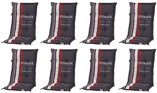 Madison 8 x 8 cm Luxus Hochlehner Auflage G 148 Storage Red, grau mit rotem Streifen und Schrift, 120 x 50 x 8 cm