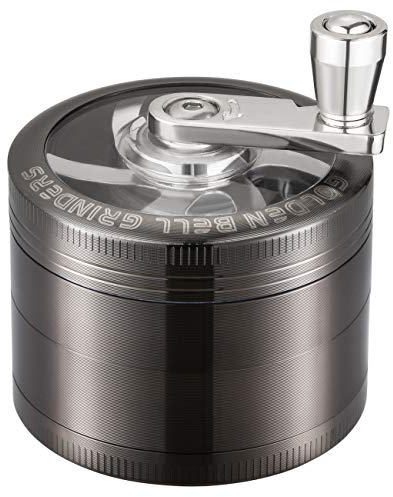 LIHAO 2”(5cm) Grinder Moulin à Herbes Épices en Zinc Alliage en 4 Pièces avec Manivelle - Nickel Noir
