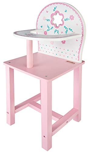 WOOMAX Puppenhochstuhl aus Holz, Babyhochstuhl, 25x20x55cm, 30-40, weiß, Holzhochstuhl Puppen Spielzeug, 3 Jahre cm, (46476), Hochstuhl Rosa