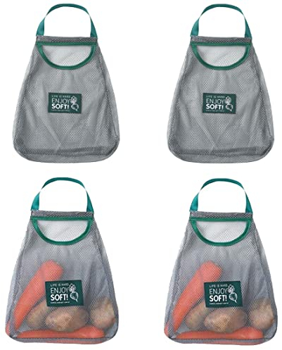 Rayeeley Paquete de 4 Bolsas de Malla Reutilizables, respetuosas con el Medio Ambiente, Bolsa de comestibles Transpirable para ajos, Patatas, cebollas, Frutas, Verduras, Basura, Bolsa organizadora de