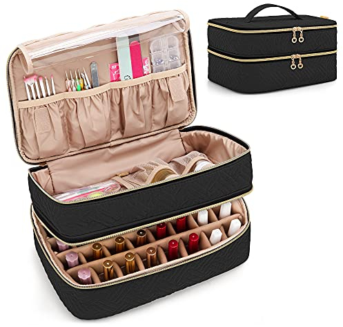 BAFASO Double Layer Nail Polish Organiser Holds 40 Bottles (15ml - 0.5 fl.oz), Nail Polish Case with Manicure Tools Storage Sections (Bag Only), Black (Patented)