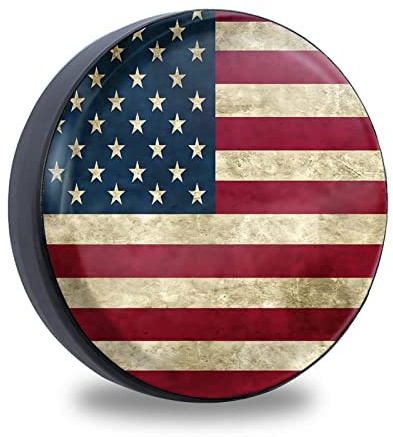 Jusen Retro American Flag Spare Tire Cover Fit for Jeep RV Truck SUV Travel Camper Trailer 14,15,16,17,Waterproof and Dustproof Protection Tires (15 for Diameter 27.5-29.5/69.85-74.92cm)