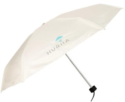 Huriia Compact UV Protection Umbrella with UPF 50+ for Sun, Rain & Wind Double Layer Folding Umbrella with 46-inch Arch & Cover - Light Cream